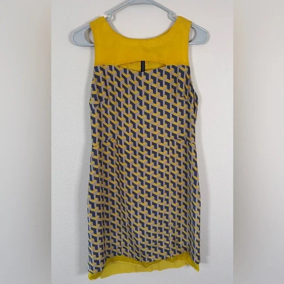 Rag & Bone Chelsea Yellow/blue Organza Sleeveless 100% Silk Mini Dress Sz 2 - Picture 2 of 8